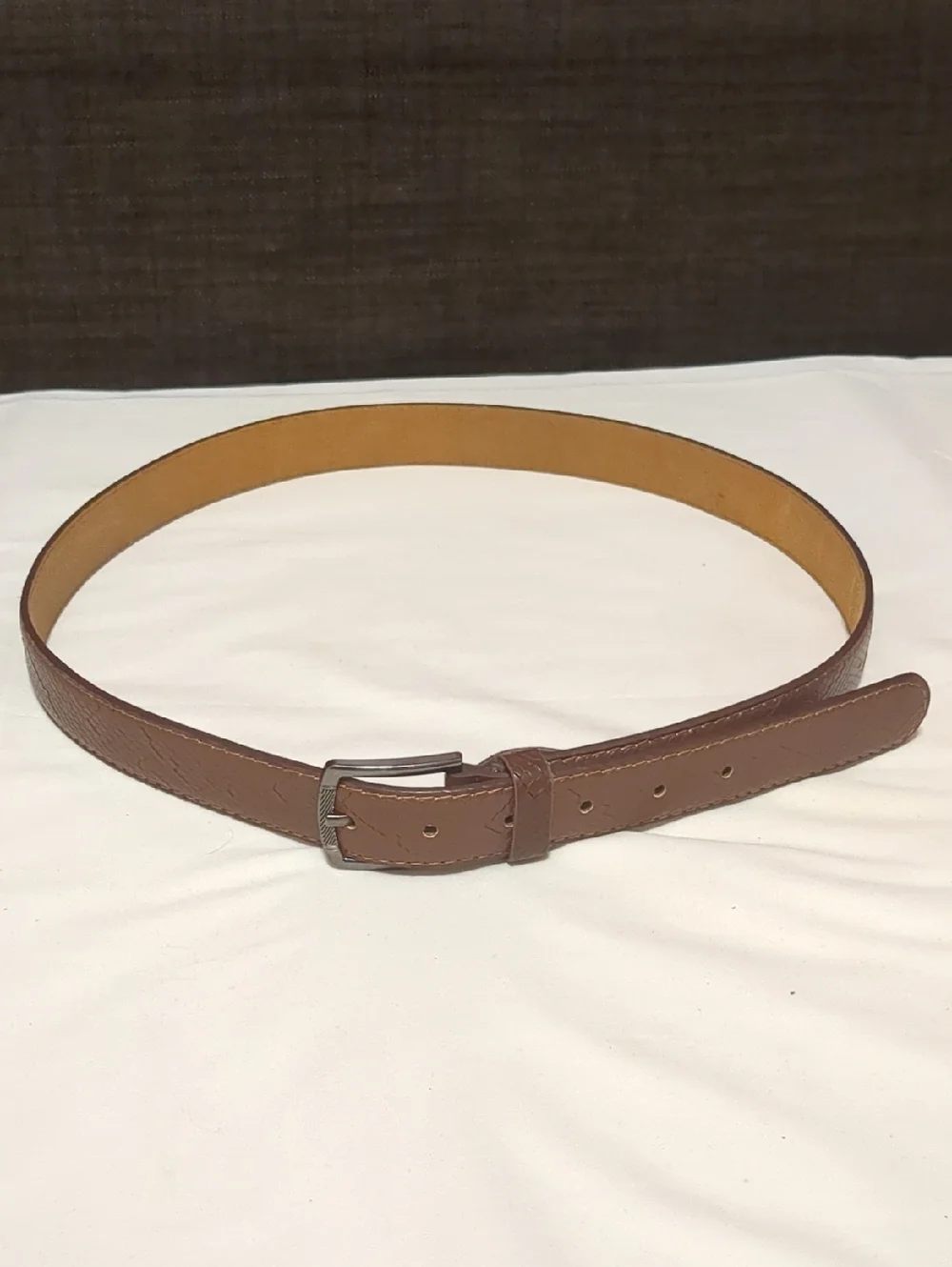 Classic Mens Leather Brown Pebbled Textured Metallic Buckle Belt Unisex